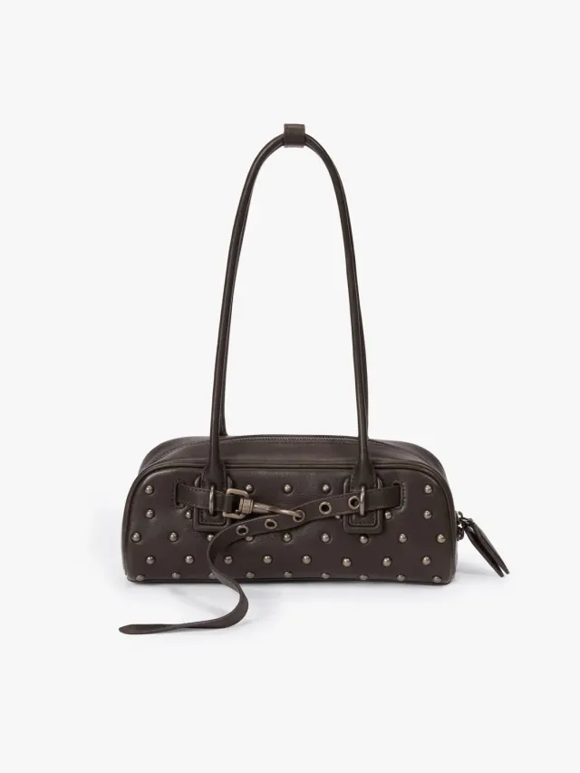 Miss Sixty Studded skuldertaske mørkebrun læder