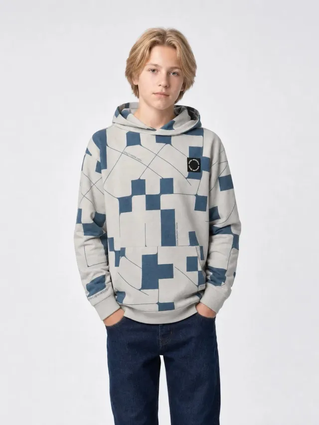 Petrol Industries hoodie ice grey – geometrisk print drenge