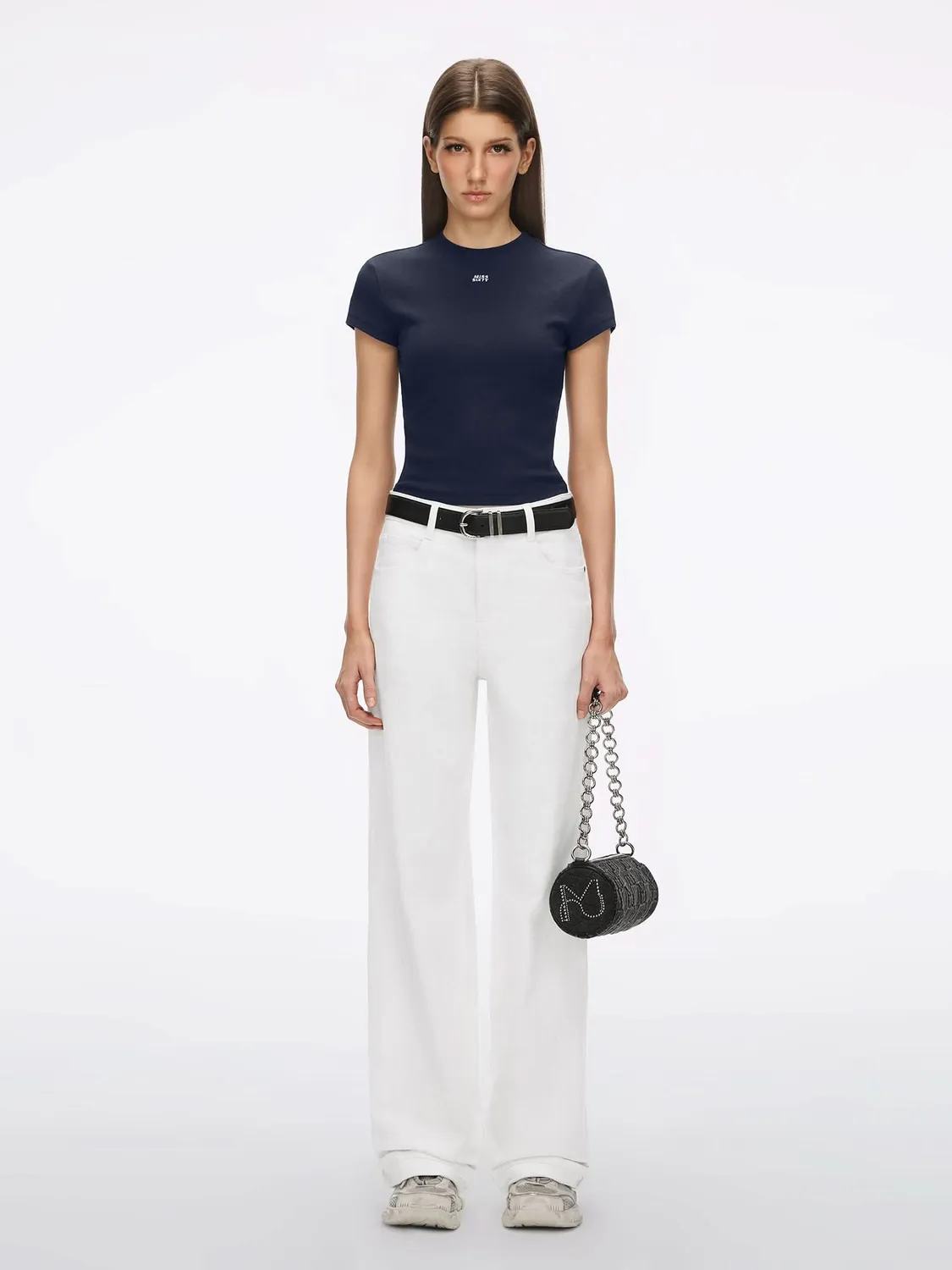 Miss Sixty cropped t-shirt lilla blå bomuld logo broderi