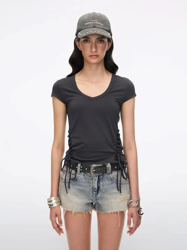 Miss Sixty lace-up top retro sort bomuld