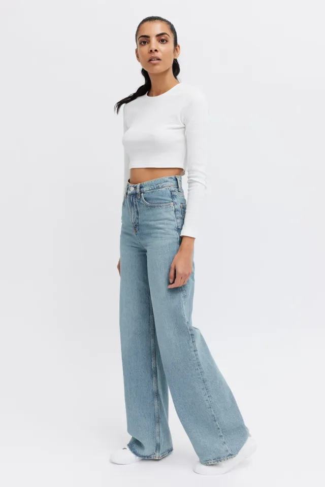 Organsk Wave Ocean Blue wide leg jeans højtalje