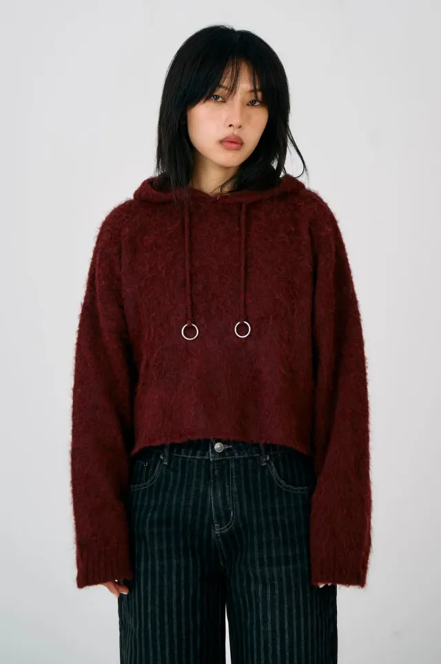 The Ragged Priest Arctic Hardware Knit Hoodie bordeaux