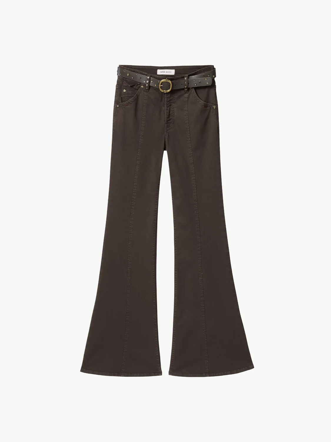 Miss Sixty Flare Bukser bælte brun stræk-twill høj