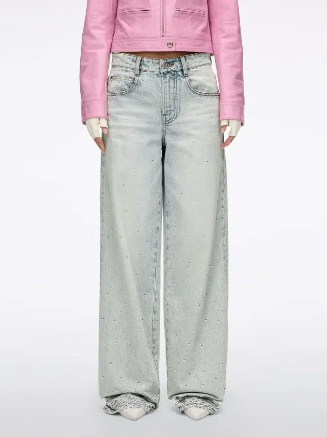 Miss Sixty straight jeans lyseblå med rhinsten