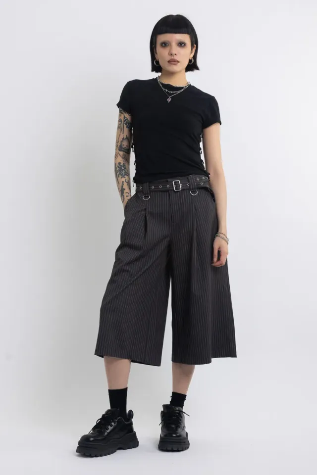 The Ragged Priest Trader Pinstripe longline tailored shorts
