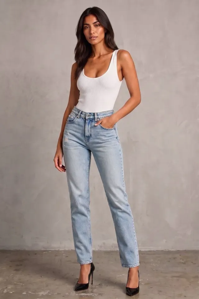 Organsk Aqua Ocean Breeze jeans dame høj talje