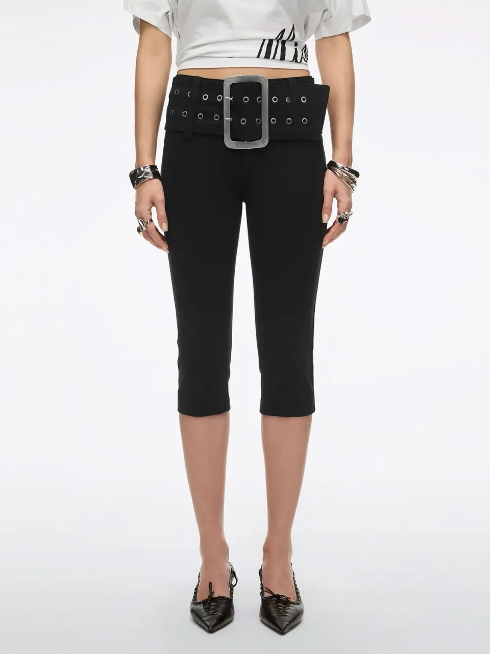 Miss Sixty Wide-Waistband Capri bukser sort bælte