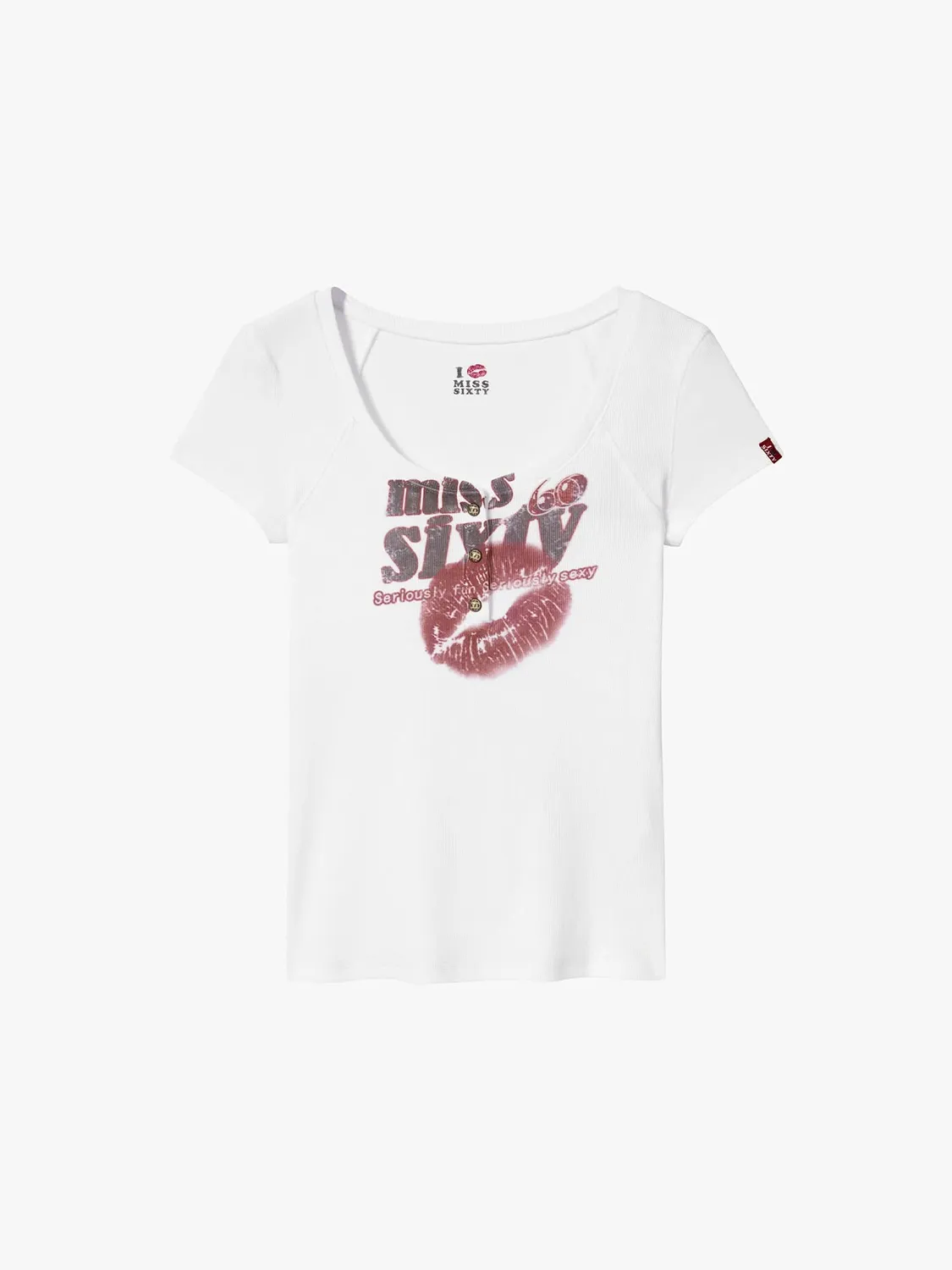 Miss Sixty Kiss Me Lip Print t-shirt hvid slim U-hals