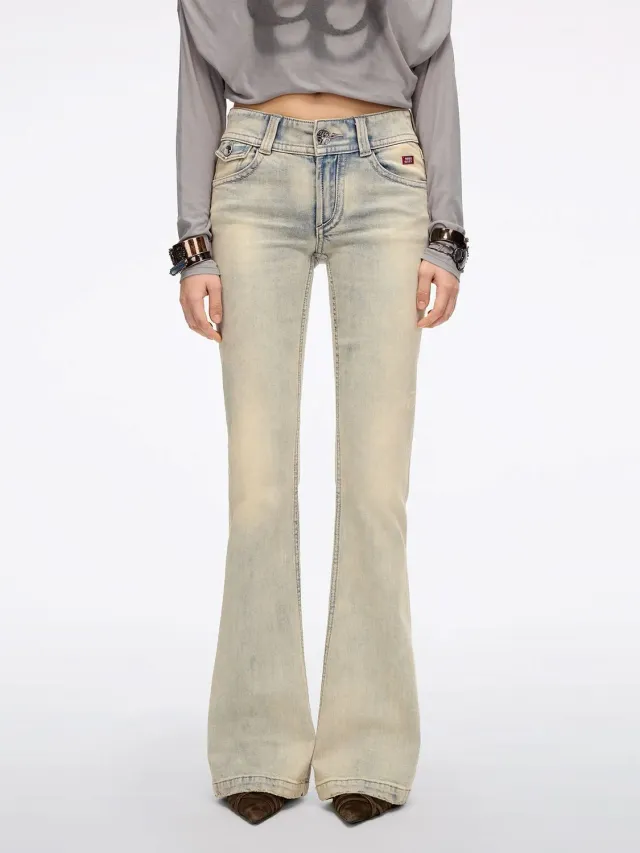 Miss Sixty Distressed Flare Jeans lysegråblå stretch