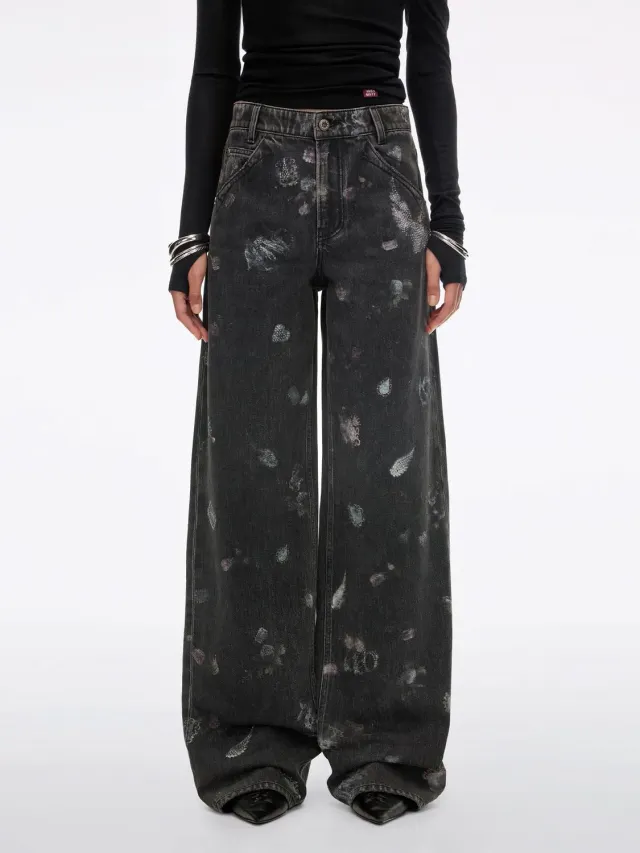Miss Sixty Rhinestone Straight Jeans black fog høj talje