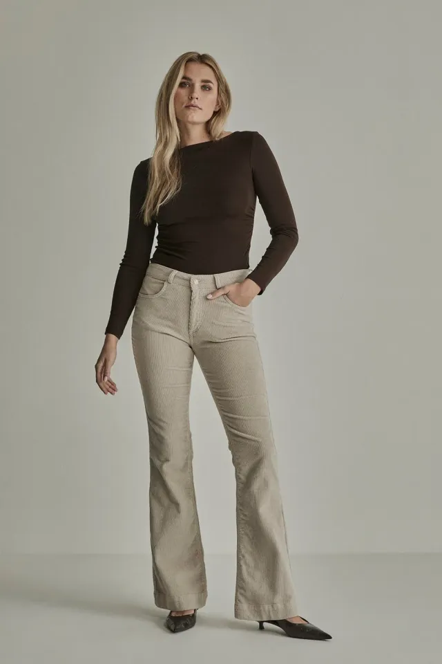 Para Mi Jade fløjlsbukser ivory grey bootcut