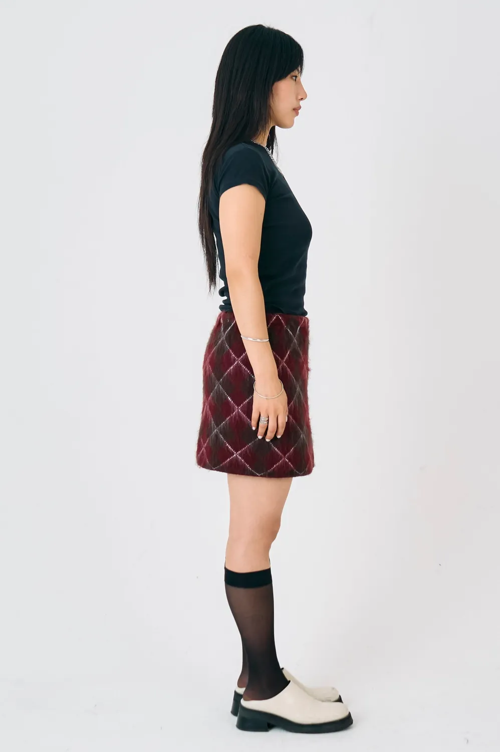 THE RAGGED PRIEST Estate Argyle Knit nederdel mini bordeaux