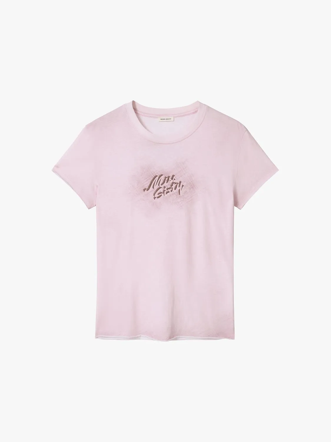 Miss Sixty Distressed Logo T-shirt lyserosa hørbomuld