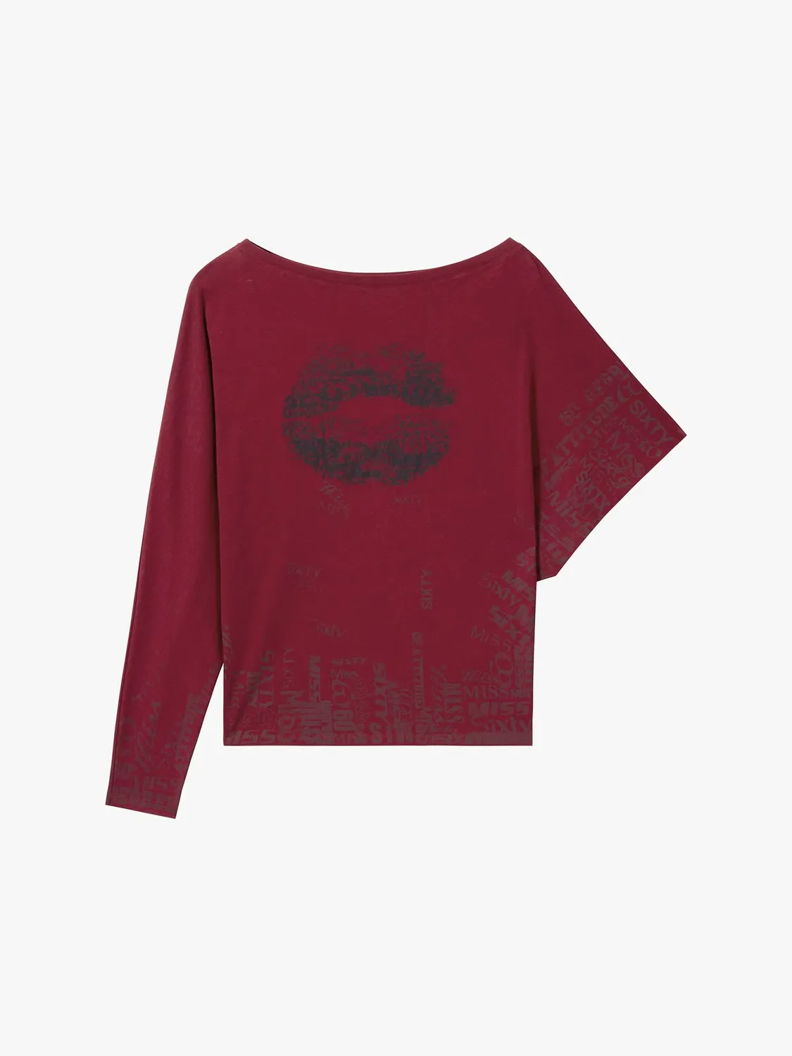 Miss Sixty Lip-Print t-shirt rød asymmetrisk