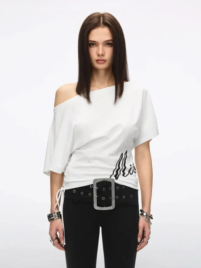 Miss Sixty Lace-Up Printed T-Shirt t-shirt hvid snøre