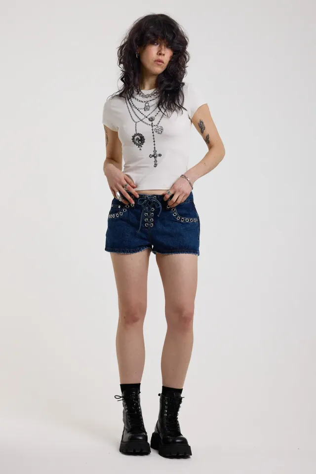 THE RAGGED PRIEST Solstice denimshorts rinse snøre