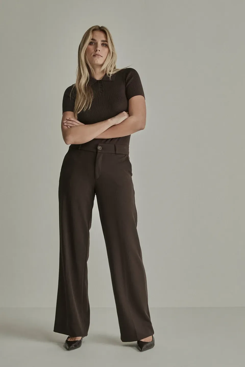 Para Mi Crepe Mira Elastic bukser Deep Brown wide