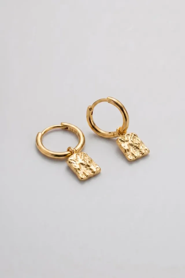 Organsk Textured Drop hoop øreringe guld small