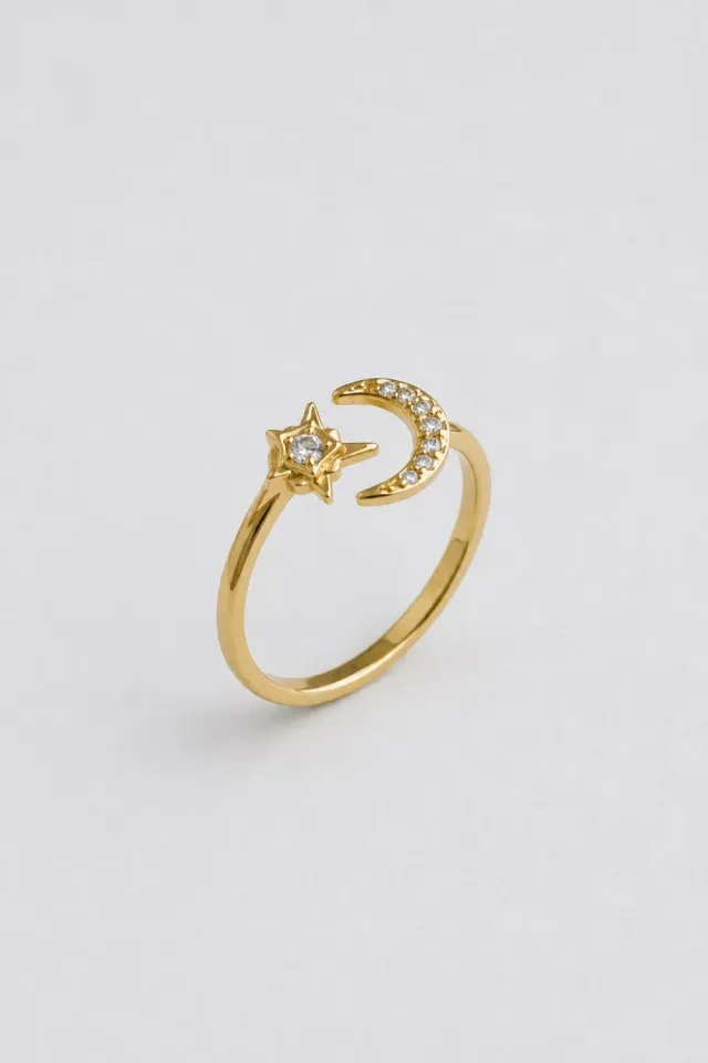 Organsk Celestial Moon Star ring justerbar forgyldt