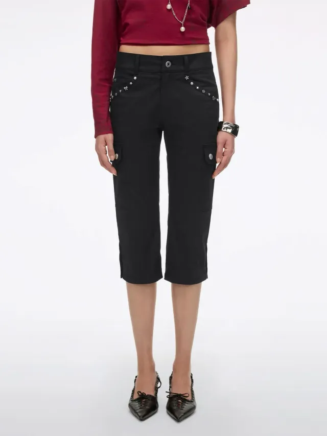 Miss Sixty Multi-Stud Skinny Capri bukser sort nitter