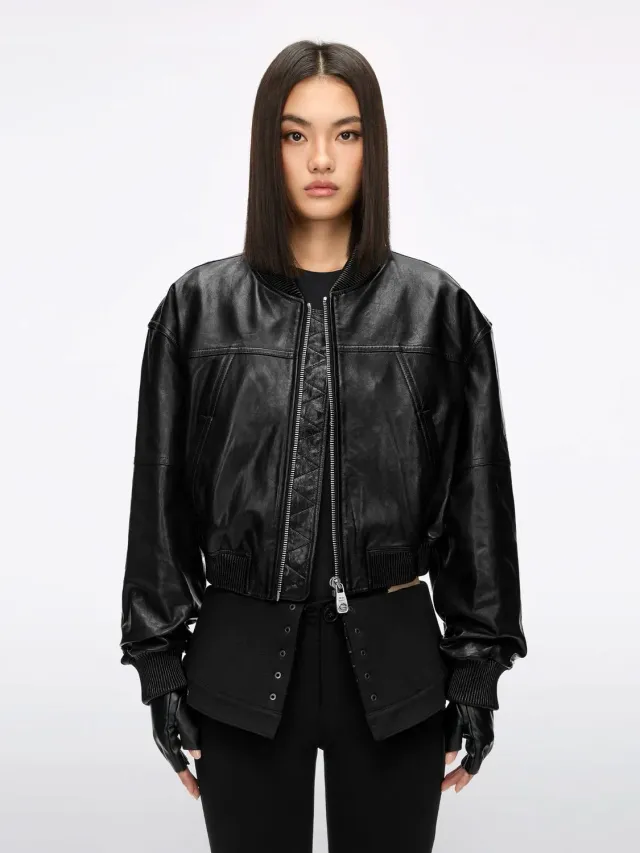 Miss Sixty læderjakke black cropped lammeskind