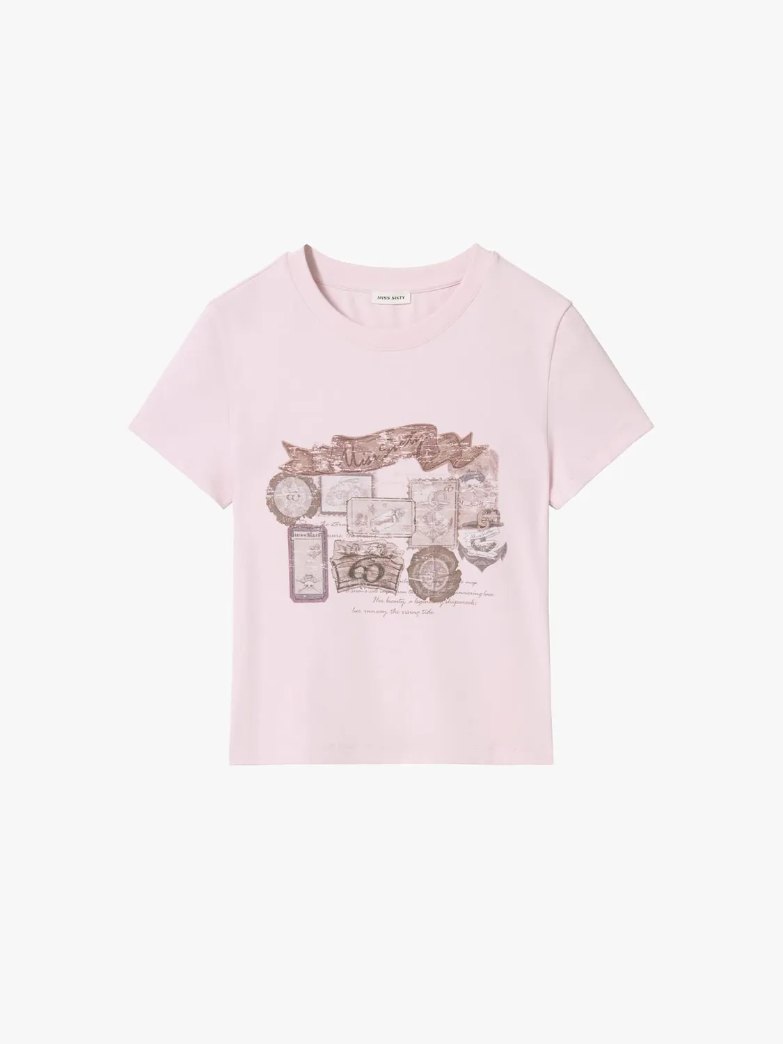 Miss Sixty Distressed Graphic T-shirt pink cropped bomuld