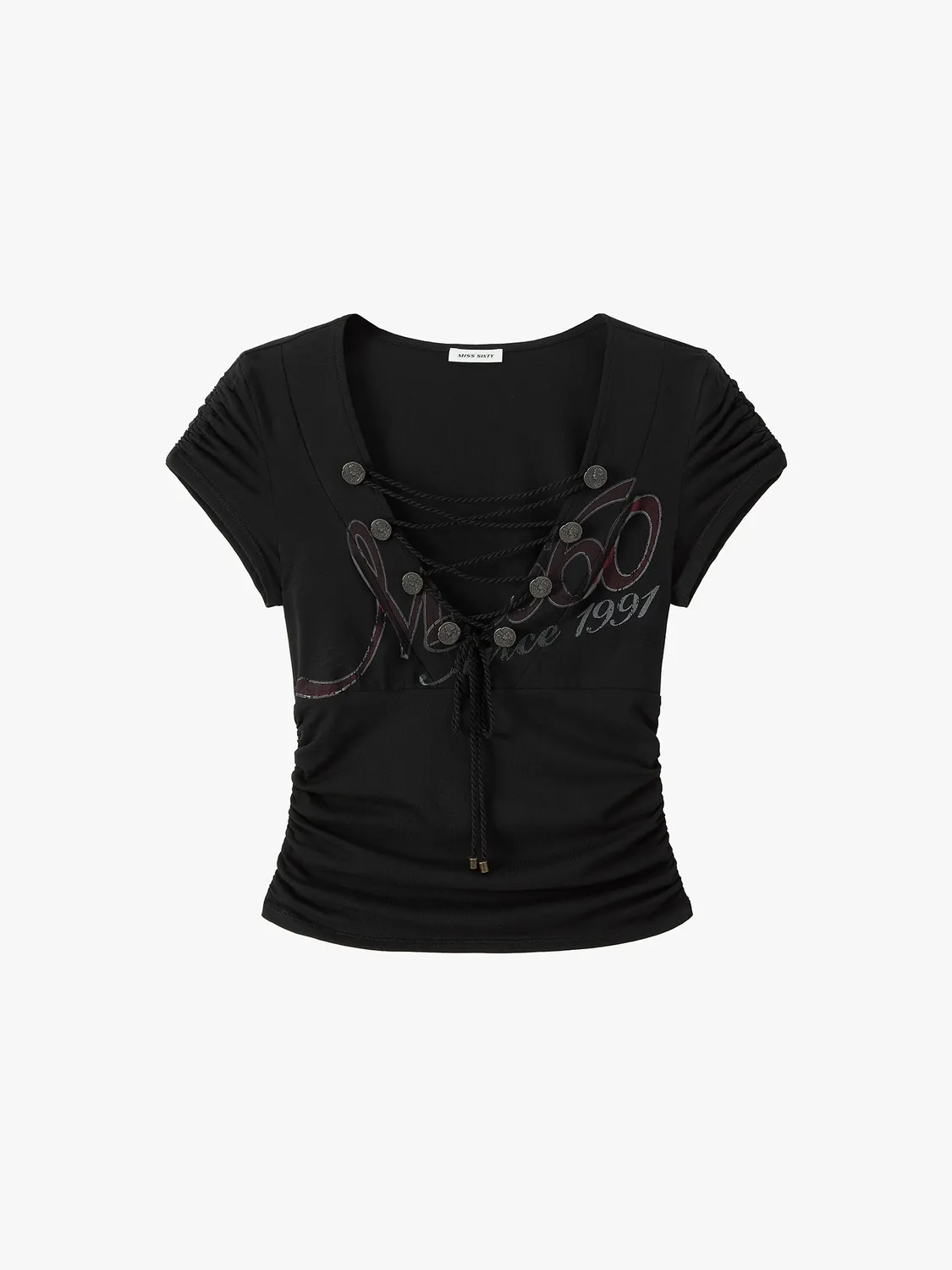Miss Sixty Lace-up T-shirt sort cropped V-hals