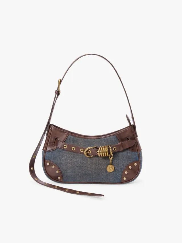 Miss Sixty skuldertaske blå denim læder patchwork