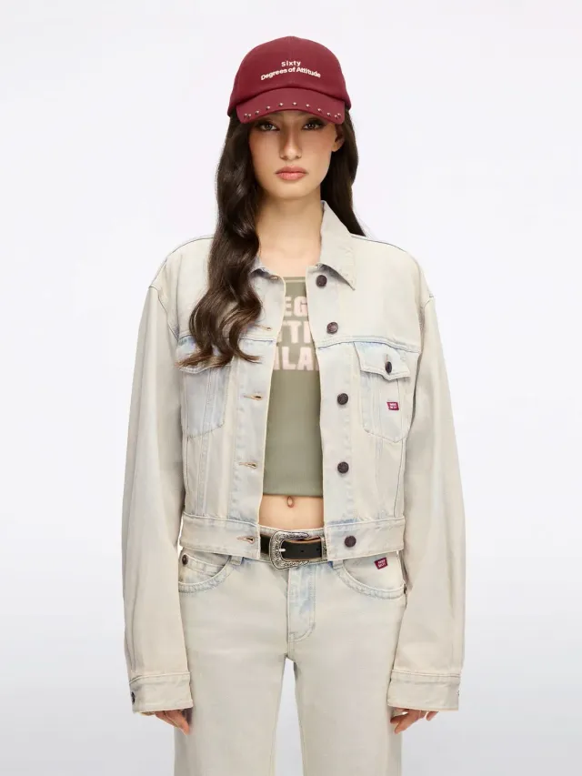 Miss Sixty cowboyjakke lyseblå slidt cropped
