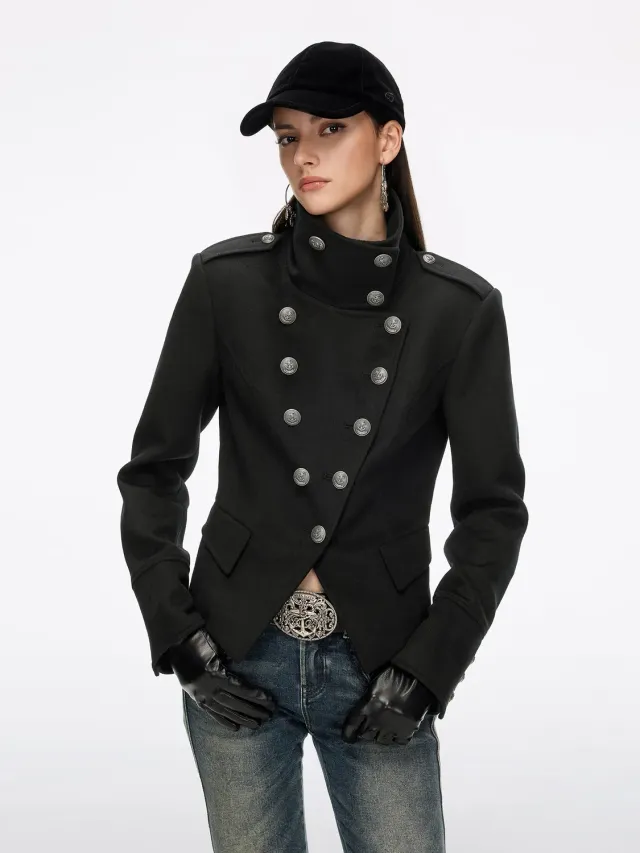 Miss Sixty dobbeltradet cashmere frakke sort