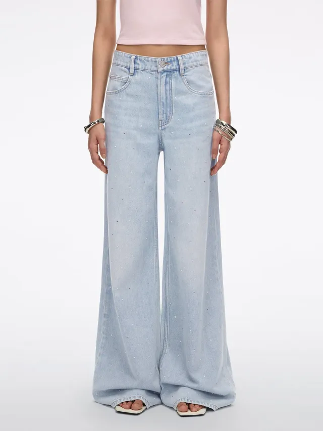 Miss Sixty Wide-Leg jeans lyseblå perler strass