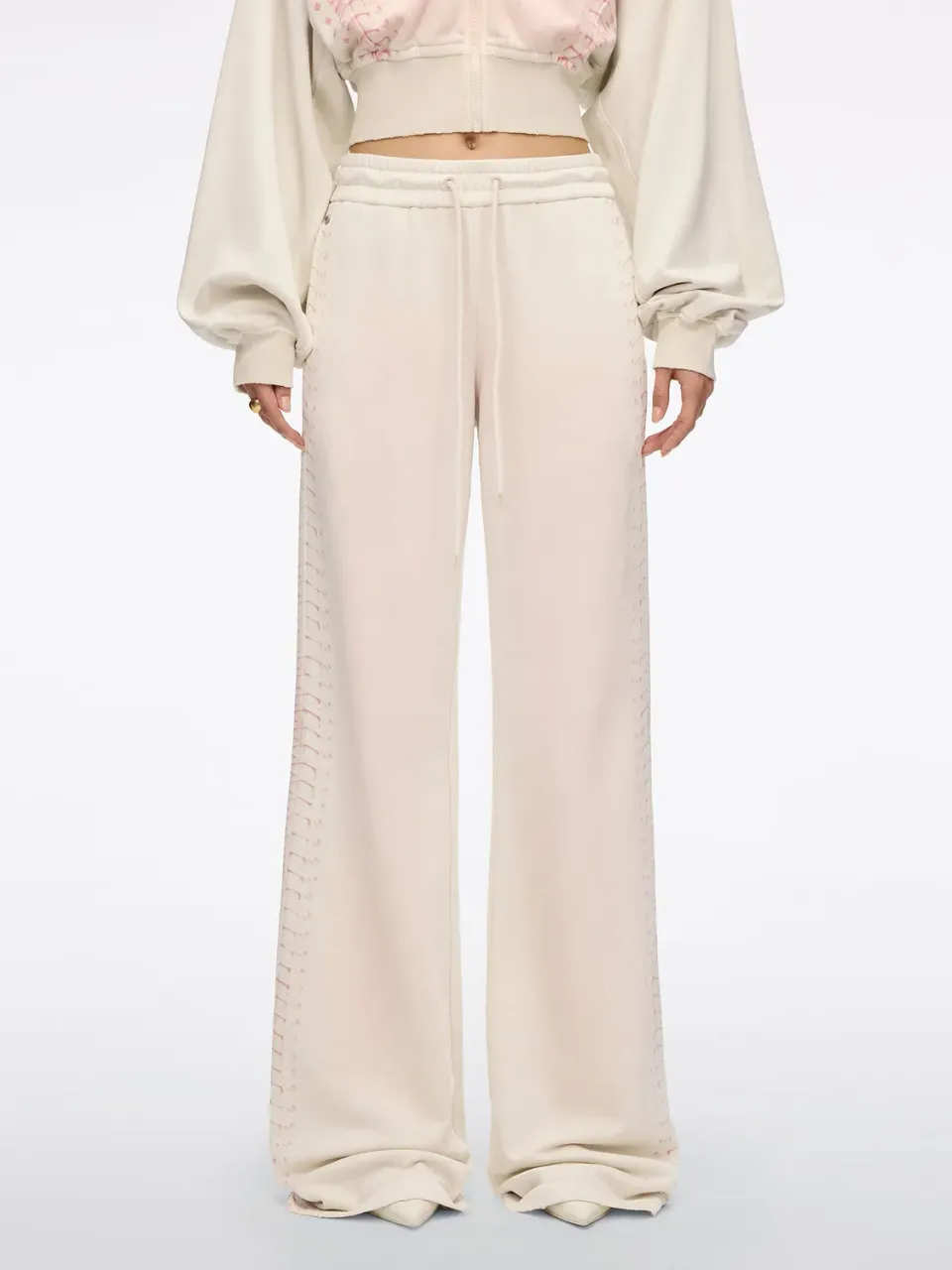 Miss Sixty Tie-Waist Wide-Leg bukser ivory med bindebælte