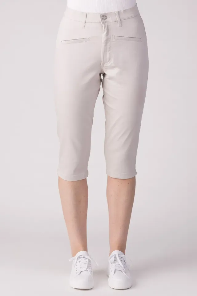 Merrytime Super Slim Capri jeans sand kort ben