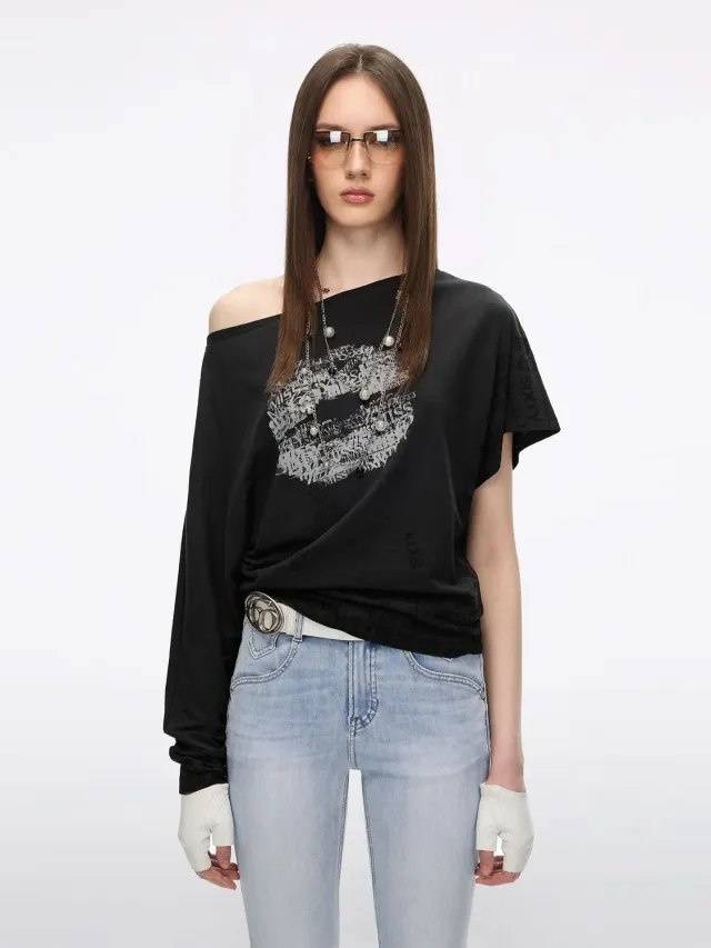 Miss Sixty Kiss Me t-shirt lip-print sort løs