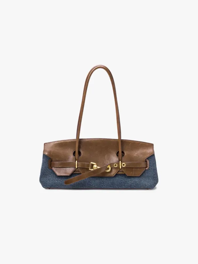 Miss Sixty Patchwork skuldertaske blå denim læder