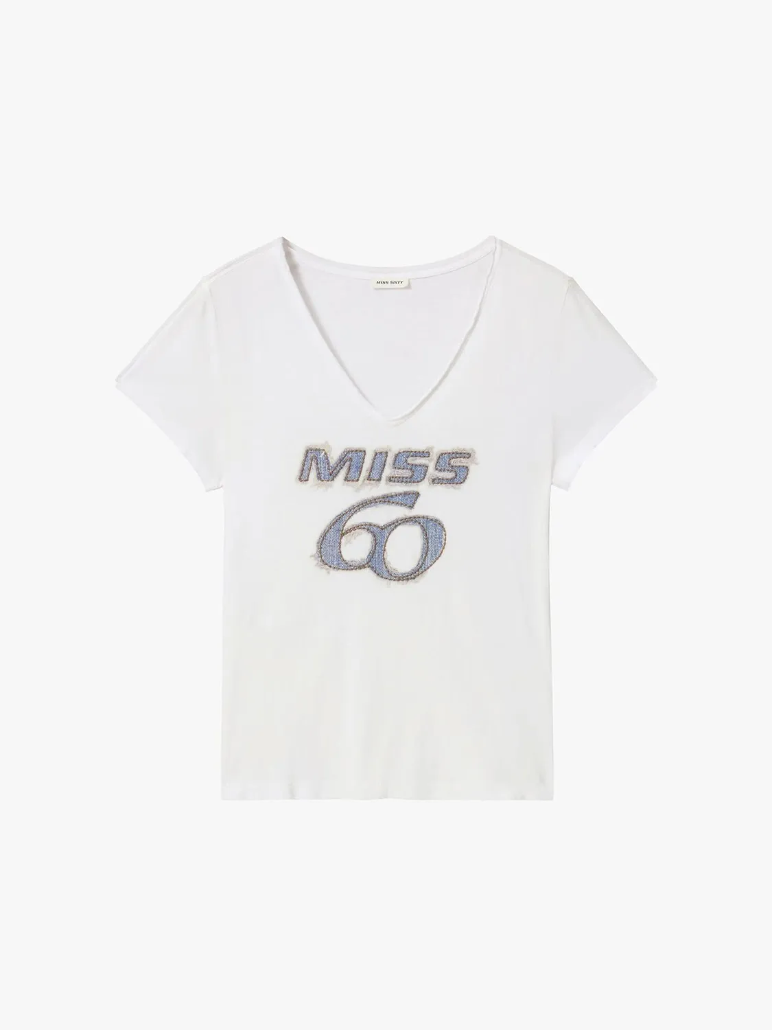 Miss Sixty logo t-shirt off white broderet V-hals