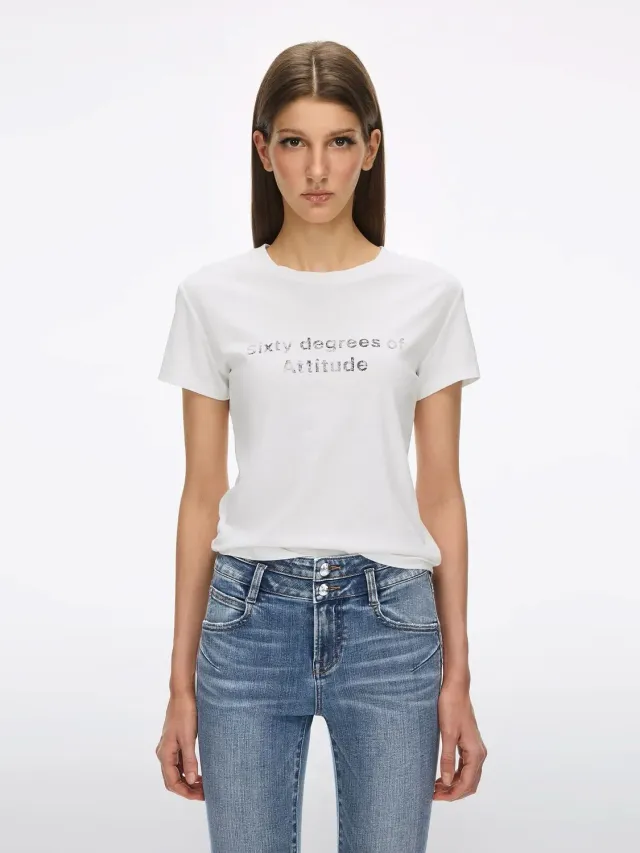 Miss Sixty Printed t-shirt hvid slim-fit hør bomuld