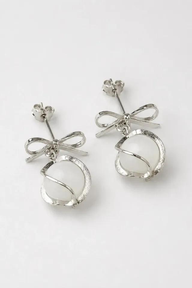 Organsk Bow & Moonstone Drop øreringe sølv hvid sten