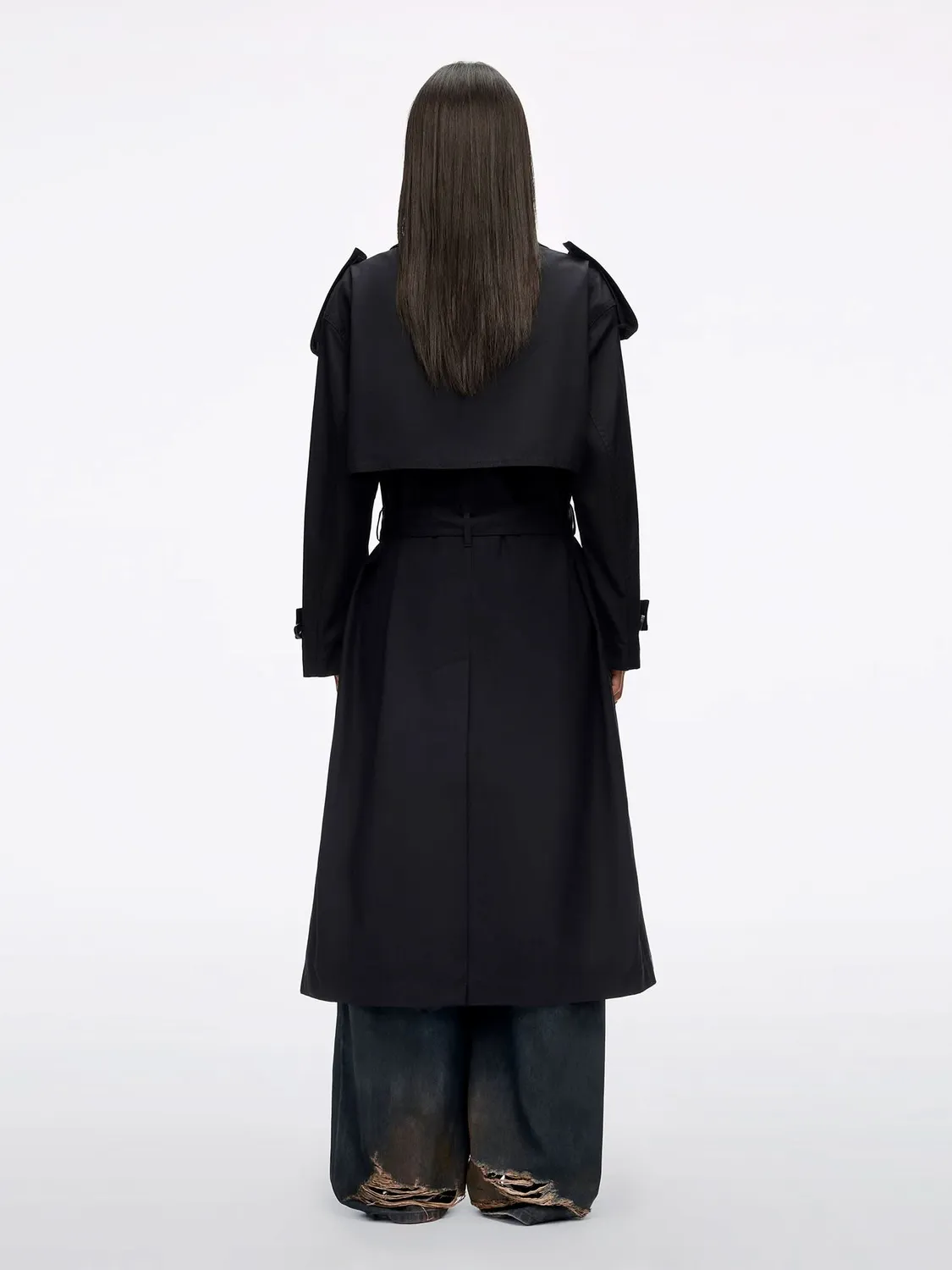 Miss Sixty trenchcoat sort bæltet dobbeltradet