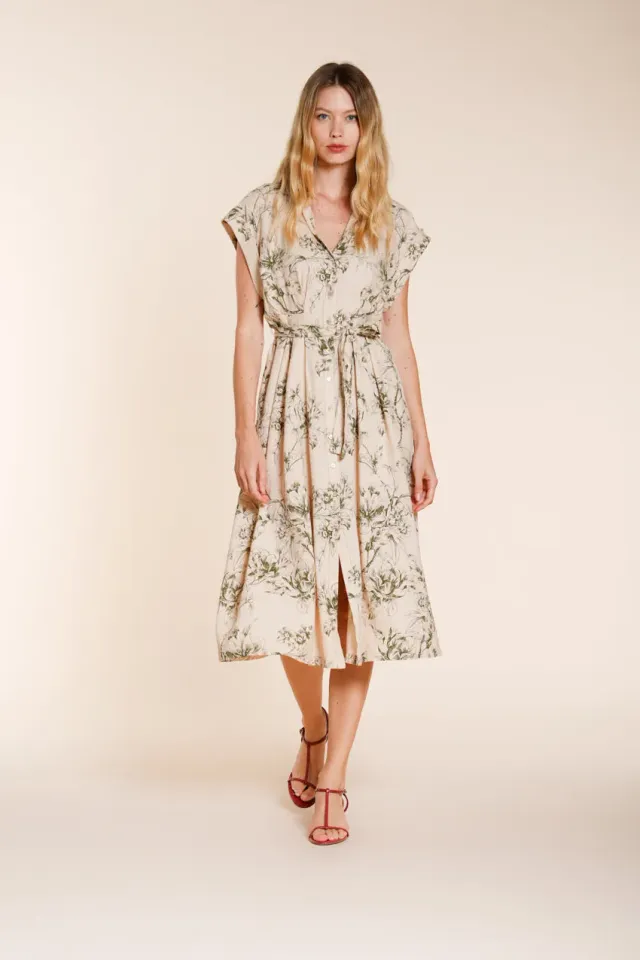 Mason's Yoko kjole beige blomstret hør