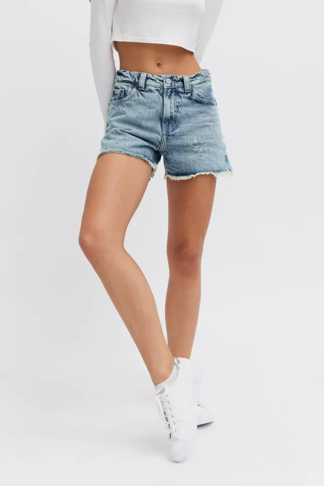 Organsk Aqua denimshorts højtalje turkis