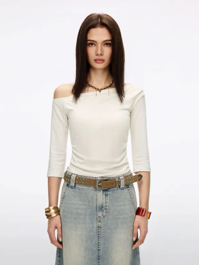 Miss Sixty Asymmetric Neck t-shirt offwhite slim