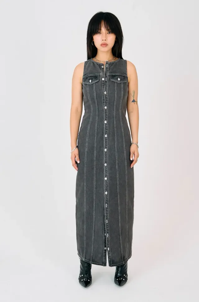 THE RAGGED PRIEST Defence denimkjole grå maxi