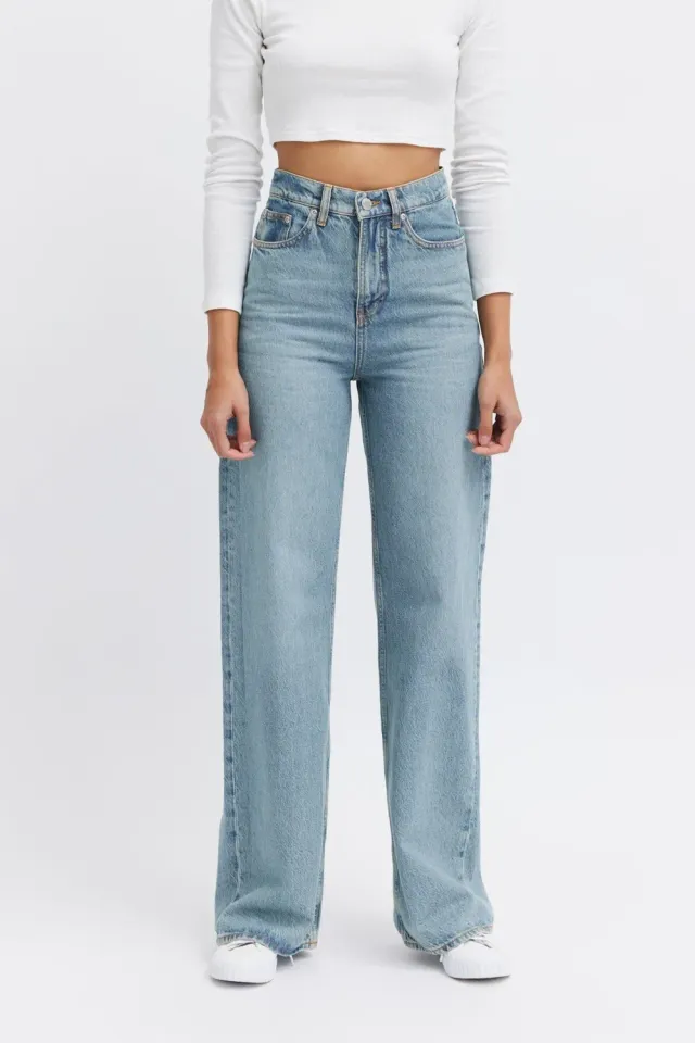 Organsk Wave Ocean Blue jeans turkis wide 34