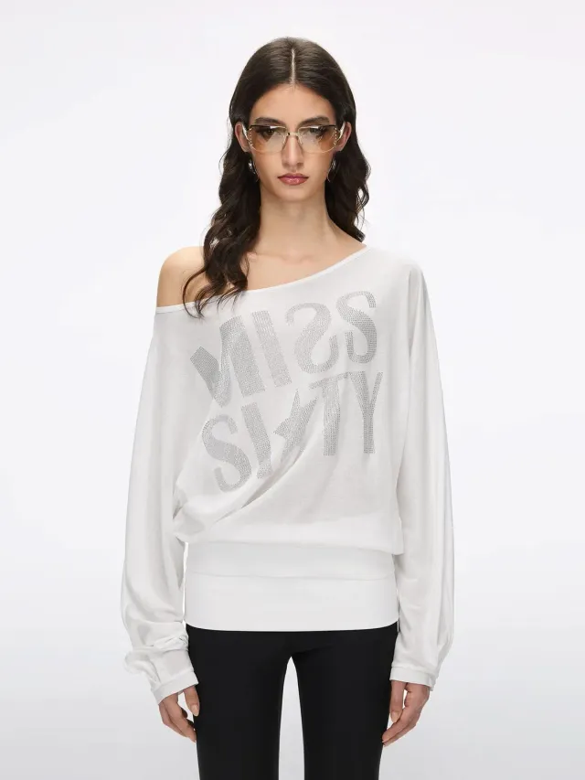 Miss Sixty Off-Shoulder t-shirt hvid med rhinsten