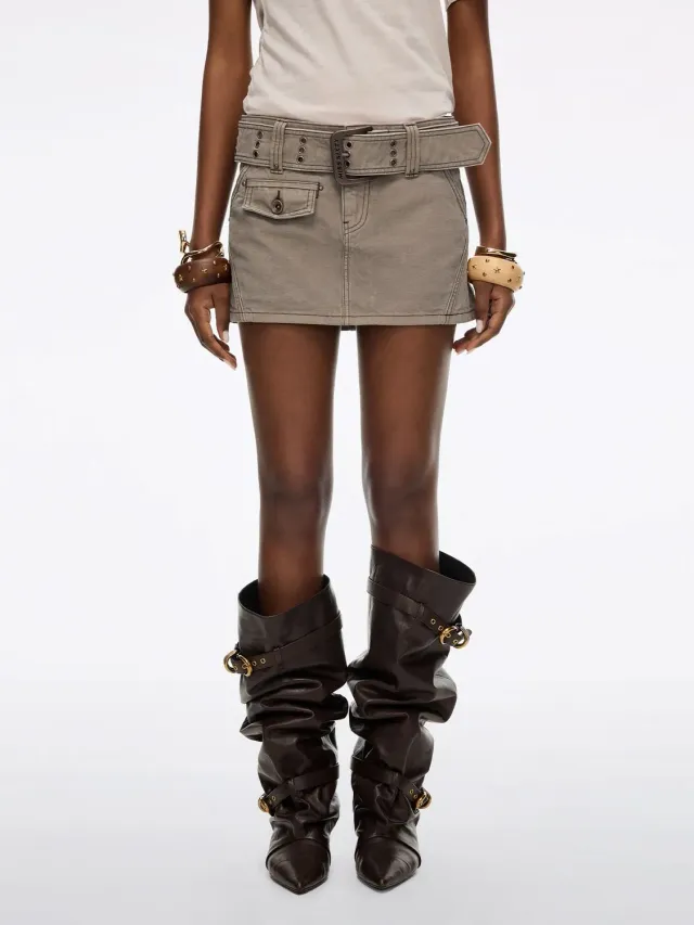 Miss Sixty Belted Denim mini nederdel Brown med bælte