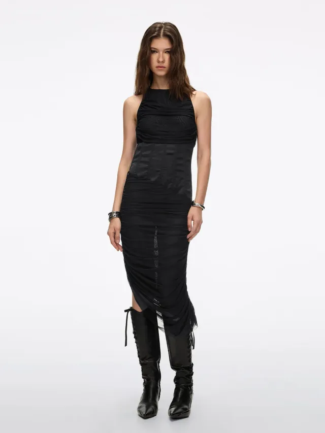 Miss Sixty Ruched Drape Kjole sort satin korset