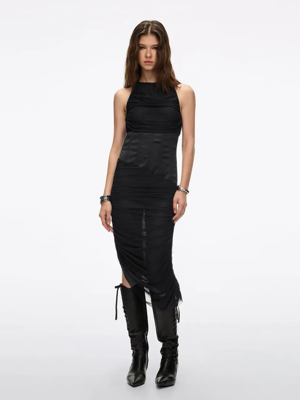 Miss Sixty Ruched Drape Kjole sort satin korset