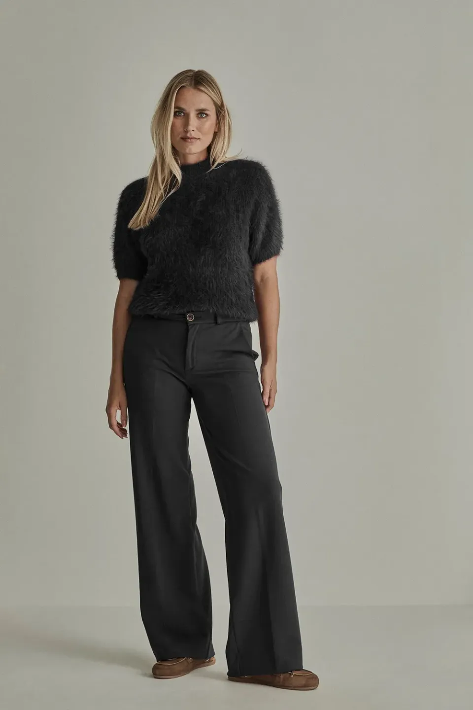 Para Mi Mira Elastic wide bukser sort crepe høj talje