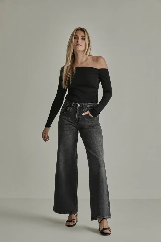 Para Mi Lizzy Stud jeans Shadow Black high waist wide